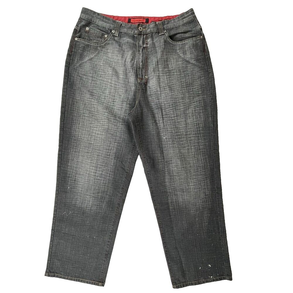 Vintage Koman Y2K Baggy Skater Wide Leg Jeans Men's 38x32 Gray Blk Distressed